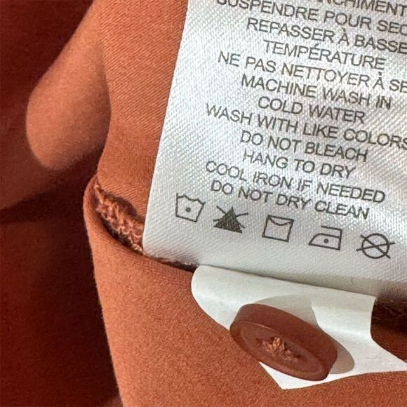 Dalia Rust Orange Button Back Blouse XL Long Sleeve Tie Cuff Minimalist Top - Picture 8 of 8